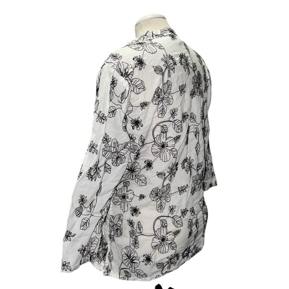 Charter Club Womens White & Black Floral Embroidered Cotton Button-Down Blouse S - Picture 6 of 13